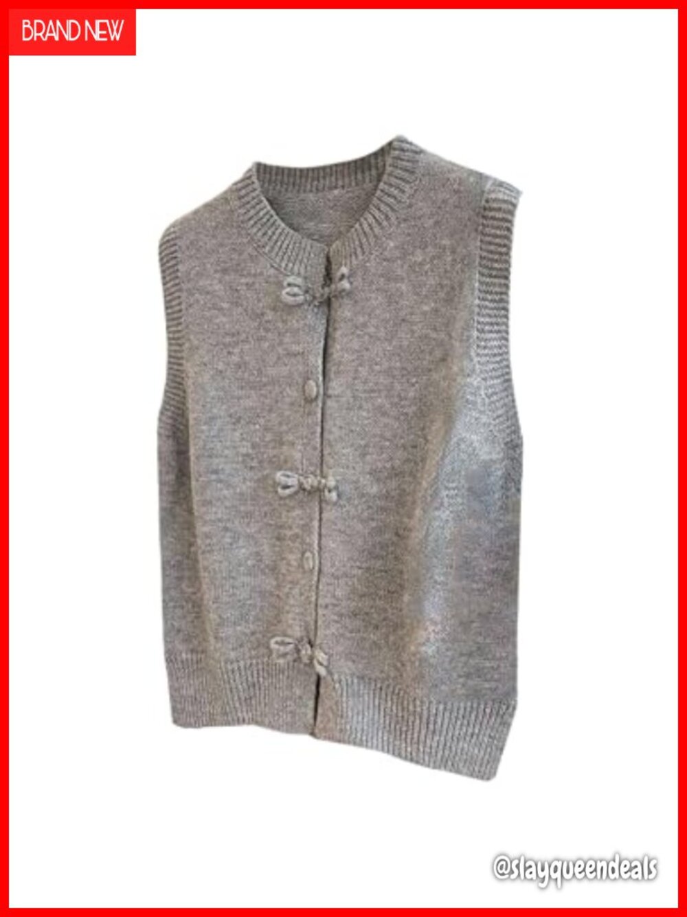 Button Front Sleeveless Knit Sweater Vest Round Neck Lightweight